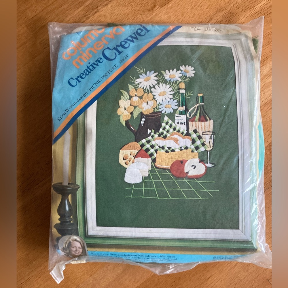 1973 new in package crewel craft kit picnic scene